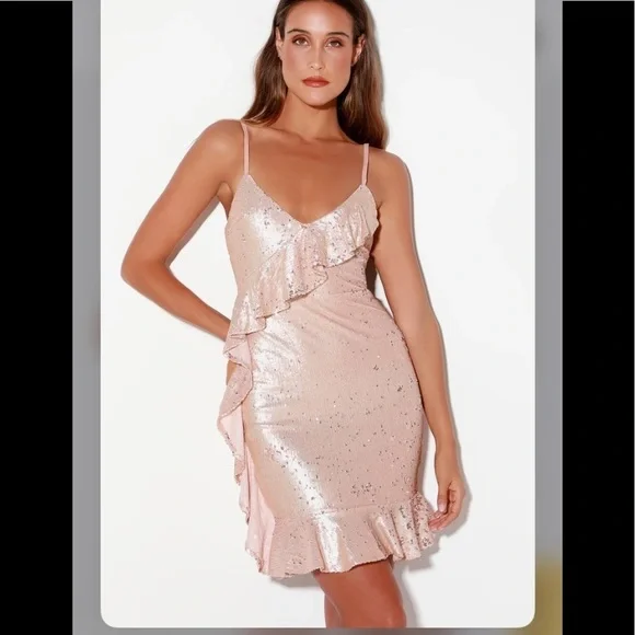 Lulus | Dresses | New Lulus Clementina Rose Gold Sequin Ruffled Dress Zz |  Poshmark